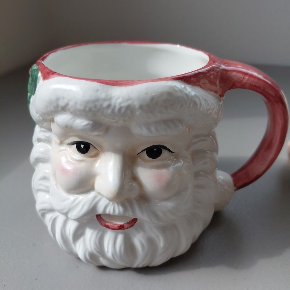 VTG Japan Mr & Mrs. Santa Claus Mug Cup Large Christmas 3D RARE Holly Ceramic - Picture 2 of 16